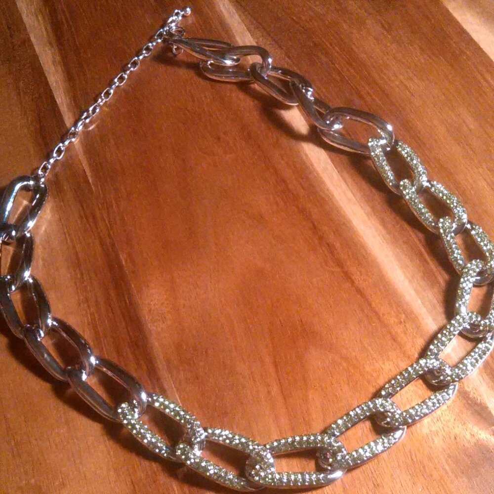 Green Austrian Crystal Chain Link Silvertone Necklace